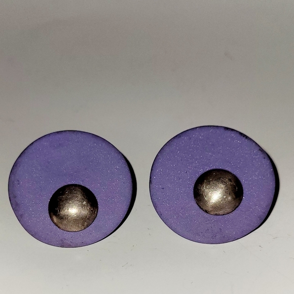 Earrings, Lavender Matte Finish Ceramic Disks w/ Brushed Silver Handcrafted. - Picture 3 of 6